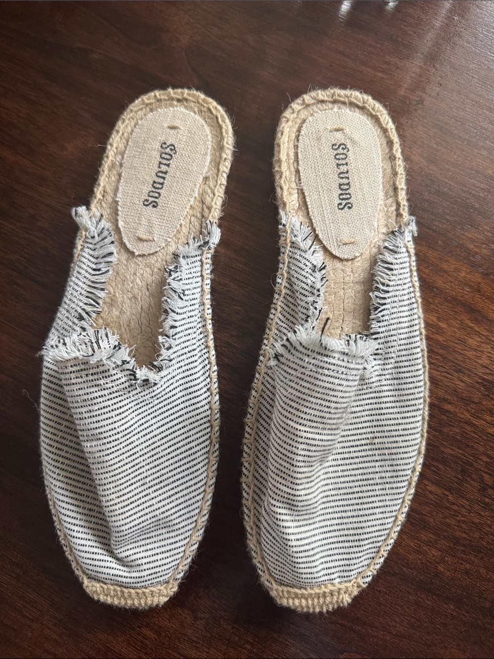 Soludos Black and White Striped Espadrille Mule